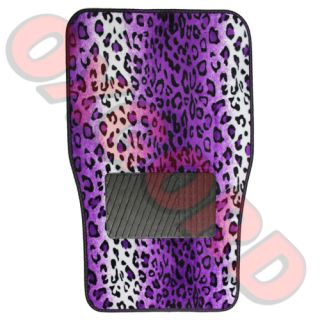 4pc Set Purple Leopard Cheetah Animal Print Front Rear Car Carpet Floor Mat