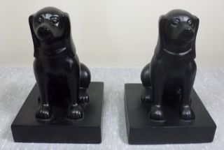 Vintage Art Deco Black Puppy Dogs Hounds Chalkware Bookends Figurines Door Stops