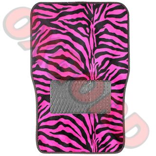 4pc Set Hot Pink Zebra Tiger Animal Print Auto Carpet Liner Floor Mat Front Rear