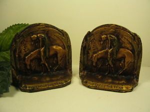 The End of The Trail Vintage Antique Bronze Bookends