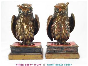 "Owl on Books" Pompeian Bronze 56 Antique Bookends 21001333 Art Deco Vintage