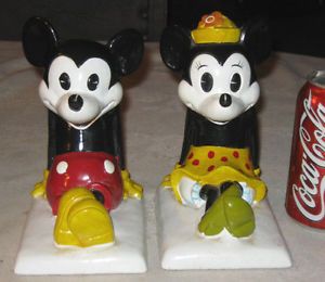 X RARE Composition Walt Disney Mickey Minnie Mouse Home Desk Art Toy Bookends