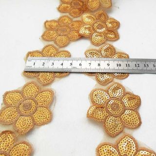 Meter 50mm w Old Gold Sequin w Old Gold Base Trim Border Flowers 3045 172 X