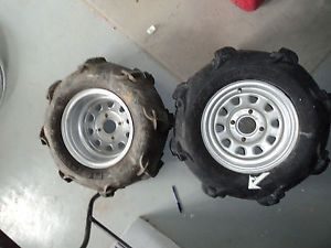 Yamaha Grizzly Rear ATV ITP Wheels 4x110 Rims with AMS 25 10 12 Paddle Tires T3
