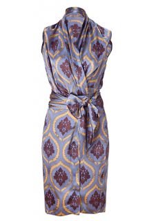 Silver Blue Baroque Print Silk Wrap Dress by SOPHIE THEALLET
