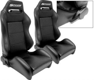 1 Pair Black PVC Leather Racing Seats Reclinable Stitched Spo Logo All Nissan