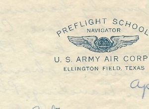 World War 2 Army Air Corps Love Letter Ellington Field Letterhead Houston TX