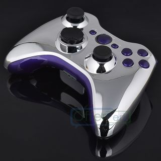 Chrome Silver Full Housing Shell Purple Button for Xbox 360 Controller