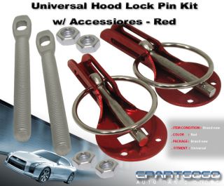 JDM Aluminum Racing Hood Lock Pin Security Kit Set Red 240sx 300zx 350Z