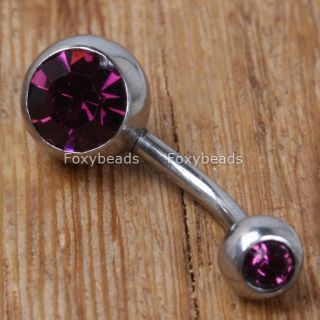 1x Purple Double Gem Belly Button Ring Navel Bars Jewel