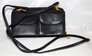 Rosetti Black Faux Leather Organizer Clutch Messenger Bag Detachable Strap