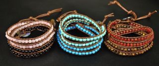Handcraft Double Wrap Natural Stone Beads Leather Bracelet Wristband B01 Brown