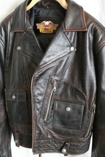 Harley Davidson "Exhaust" Leather Motorcycle Jacket Men's XL Great Condition