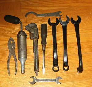 Early 1900's Ford FoMoCo Model T A Tool Kit Wood Screwdriver Wrenches Tool Lot