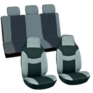 7pc Full Set Gray Integrated Matching Black Bench Truck High Back Seat Cover