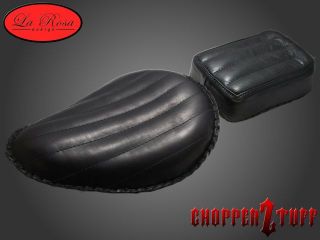 LaRosa Harley Chopper Bobber Black Leather 13" Solo Seat Pillion Bates Tuck