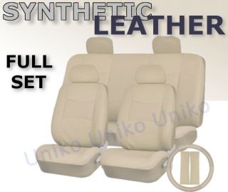 White PU Low Back Synthetic Leather Car Seat Covers Steering Wheel Set CS4