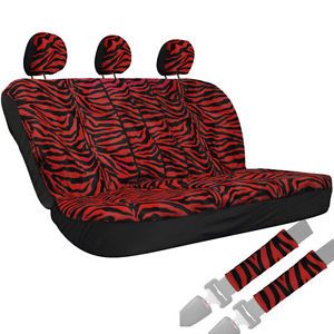 2pc Zebra Stripes Red Black Animal Print Front Rear Bench Row Truck Seat Covers