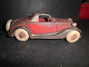 Neat Old Original Cast Iron Sedan Car with Rubber Tires and Nickel Grill C 1929