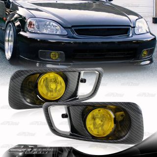 1990 2000 Honda Civic Yellow Fog Light Lamps w Carbon Fiber Painted Covers