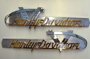 55 56 Style Panhead Harley Davidson Gas Tank Emblems w Gold Lettering 61841 94T