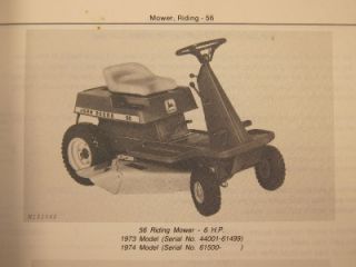 John Deere 56 Riding Mower Parts Catalog 1974