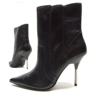 Aldo "Hot Metal" Womens High Heels Boots Metallic Leather Black Silber