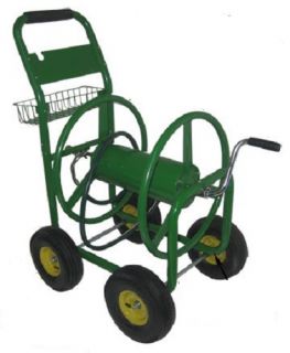 Water Garden Hose Reel Cart w 4 Wheels Heavy Duty Wind Up Storage 