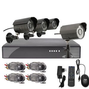 4 Channel CCTV DVR Kit H 264 4X Outdoor Waterproof Night Vision IR Cameras