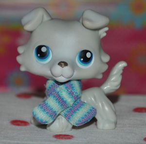 Littlest Pet Shop LPS Grey Collie Dog 363 RARE Nice Condition with Scarf