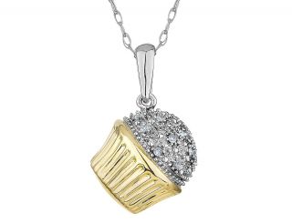 Diamond Cupcake Pendant in Sterling Silver Yellow Gold w Chain