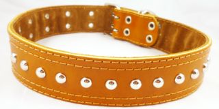 19" 27" Soft Leather Dog Collar Studded Light Brown XL