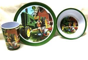 New 3 Piece Cup Bowl Plate Gibson Melamine Set John Deere " Clean and Shiny "