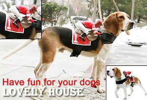 Pet Clothes Jockey Dog Rider Harness Halloween Costume Fancy Dress Up Red