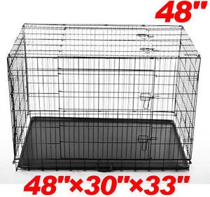 Pawhut 3 Door 48" Folding Portable Pet Dog Cage Travel Wire Crate w Divider