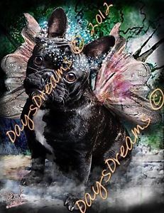 French Bull Dog Frenchie Angel Wings Pop Art Pet Portrait Memorial Tribute Print