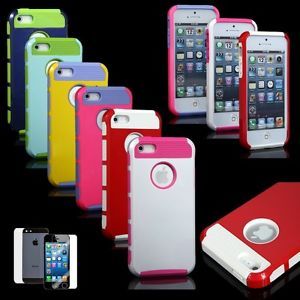 Hybrid Rugged Rubber Matte Hard Case Cover for iPhone 5 5th Screen Protector