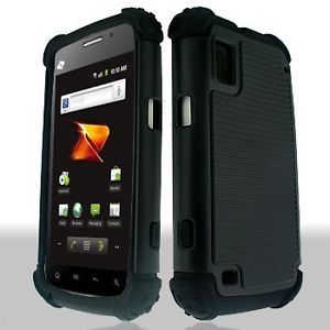 Black Triple Layer Combo Hybrid Impact Hard Case Skin Phone Cover ZTE Warp