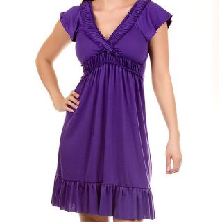 Purple Ruffle V Neck Elastic Waist Short Sleeve Casual Dress Size Medium