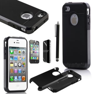 Hybrid Rugged Rubber Matte Hard Case Cover for iPhone 4 4S 4G Screen Protector