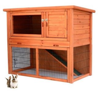 New Portable Wooden Rabbit Hutch Deluxe Hen House Chicken Coop Wood Pet Cage
