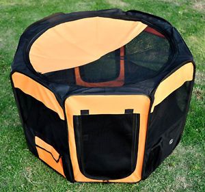 New 36" Deluxe Folding Pet Playpen Soft Sided Puppy Dog Cat Crate Orange Black