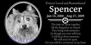 Personalized Cairn Terrier Dog Pet Memorial 12x6 Granite Grave Marker Headstone