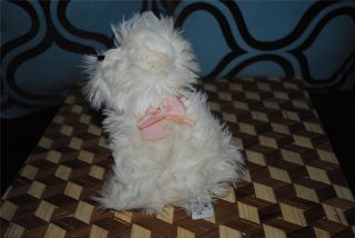 White Pomeranian Terrier Plush Sassy Puppy Dog Pink Bow Russ Berrie RARE 8" Cute