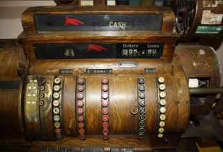 Antique RARE 4 Drawer National Cash Register 944 3 El 4c Brass Wood Huge NCR