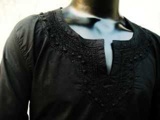 Black Mens Cotton Bohemian Beach Wear Wedding Dress Casual Wear Short Kurta 48"