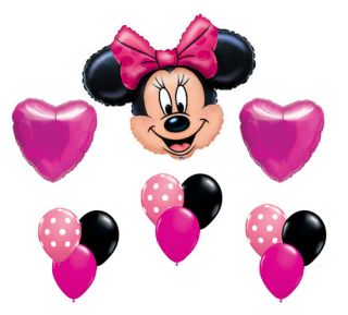 Minnie Mouse Pink Polka Dot Heart Mylar Latex Birthday Balloon Set