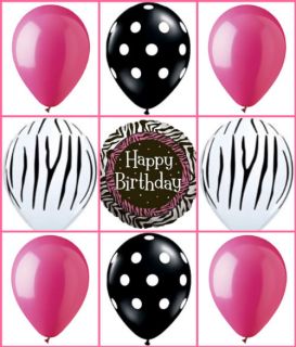 9 Zebra Happy Birthday Black Hot Pink Polkadot Balloons