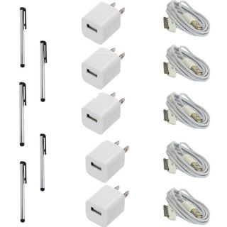 5X USB AC USA Power Adapter Wall Charger Plug Sync Cable iPhone iPod 4S 4 3GS