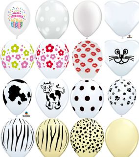 You Choose White Shades Latex Balloons Flowers Solid Polka Dots Hearts Cow